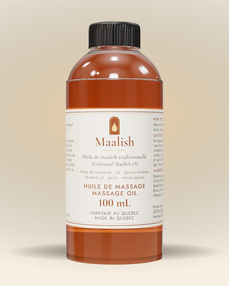 Rendu 3D de la bouteille ambrée de 100 mL avec son étiquette